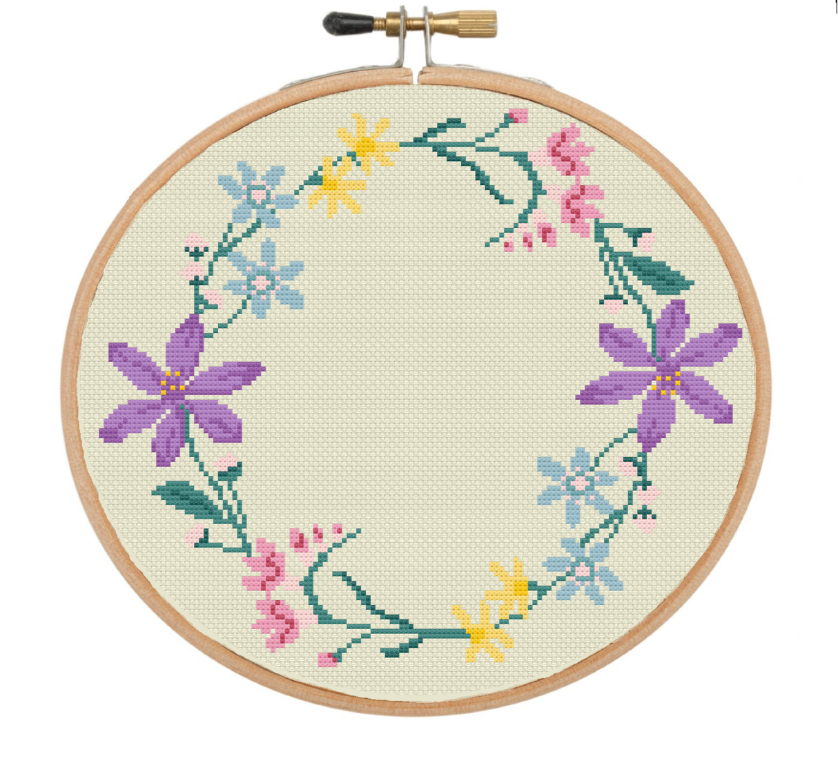 Spring Floral Wreath Cross Stitch Pattern