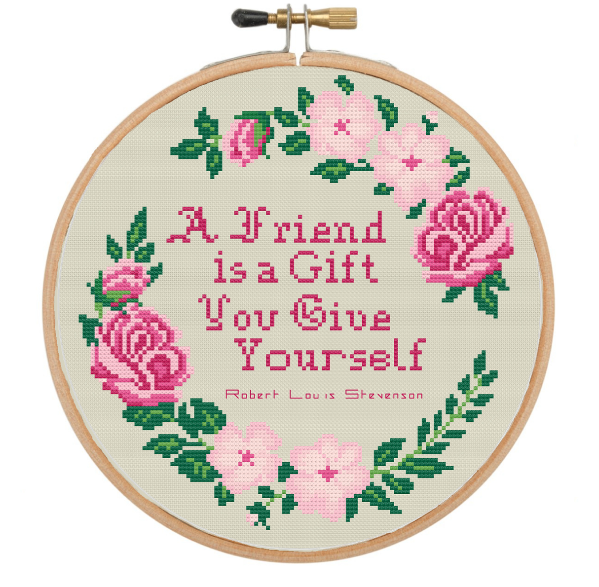 Pink Rose Wreath – A Friend is a Gift Cross Stitch Pattern