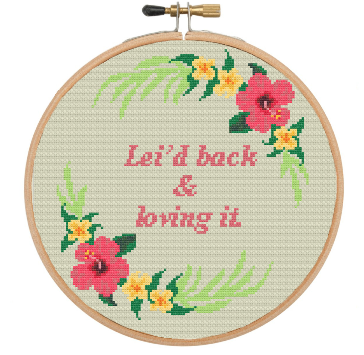 Lei’d Back & Loving It Wreath Cross Stitch Pattern