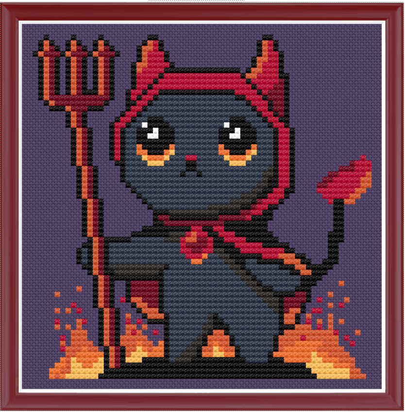 Devil Cat Cross Stitch Pattern