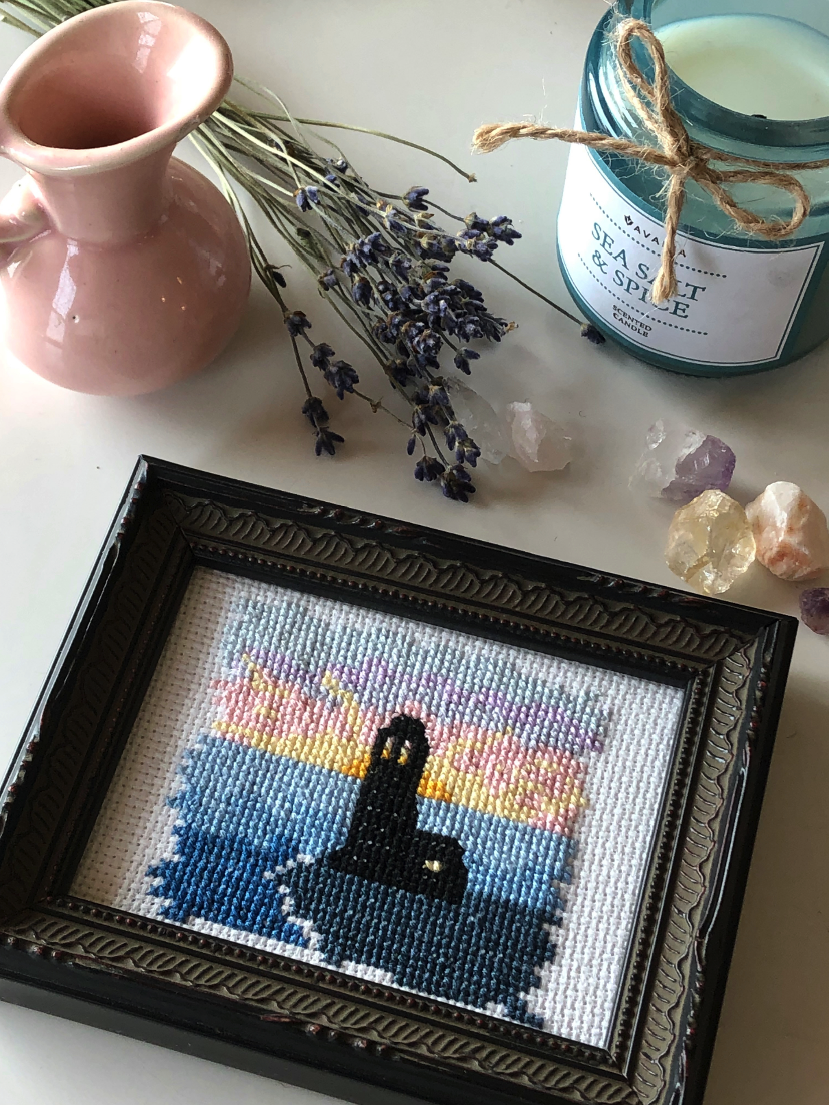 Lighthouse Sunrise MIni Silhouette Cross Stitch Pattern