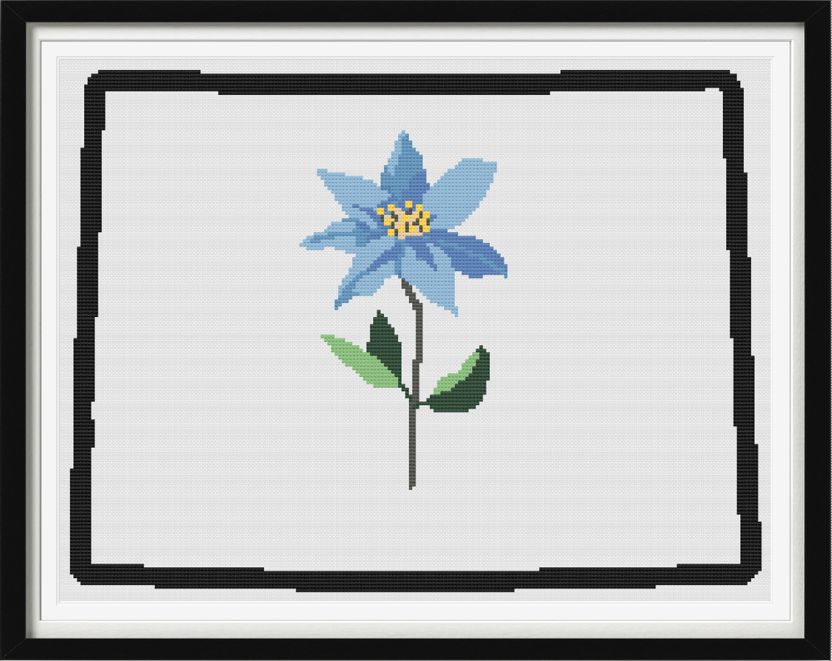 Colorado & Rocky Mountain Columbine Outline Map Black Cross Stitch Pattern