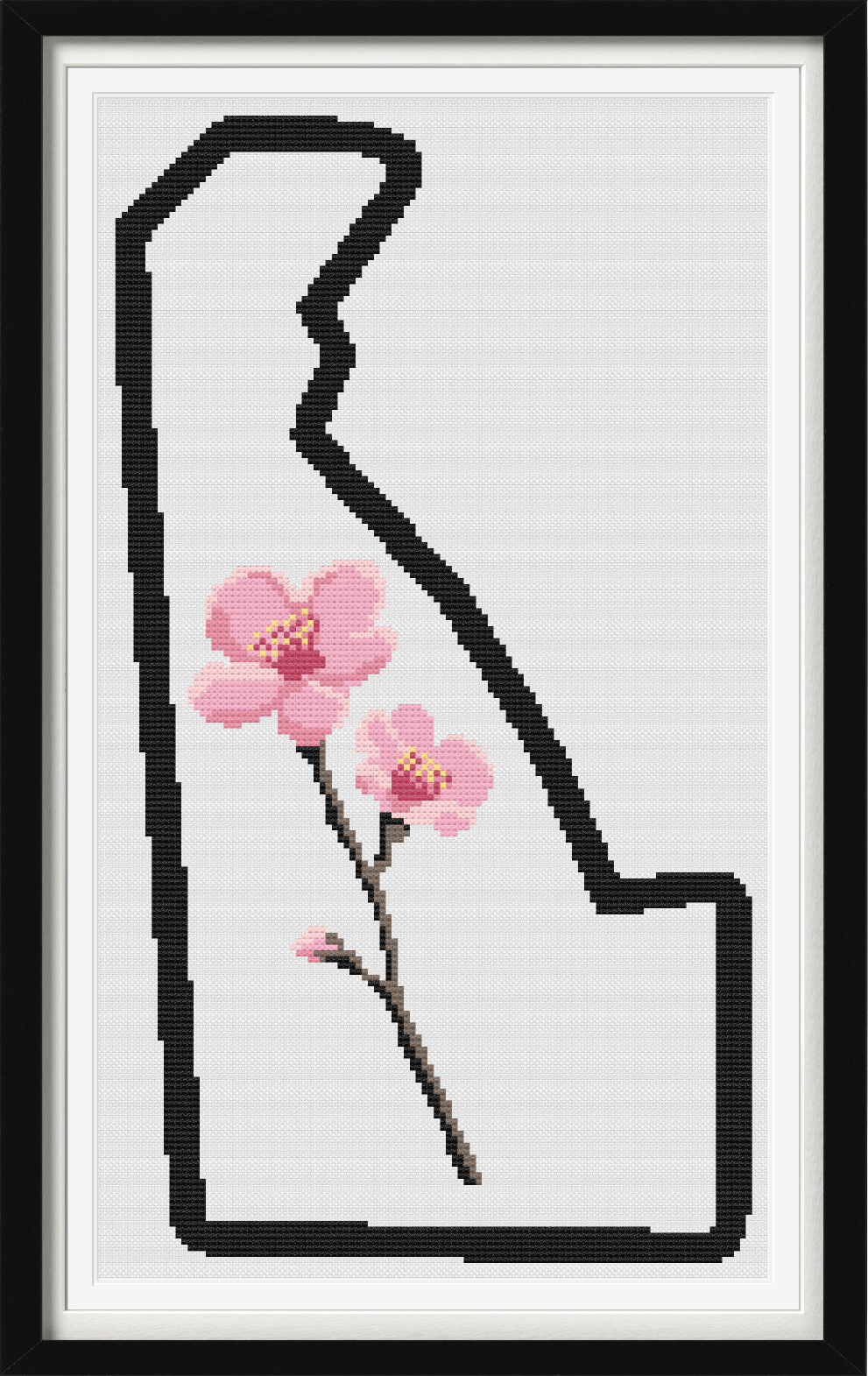 Delaware & Peach Blossom Outline Map Black Cross Stitch Pattern