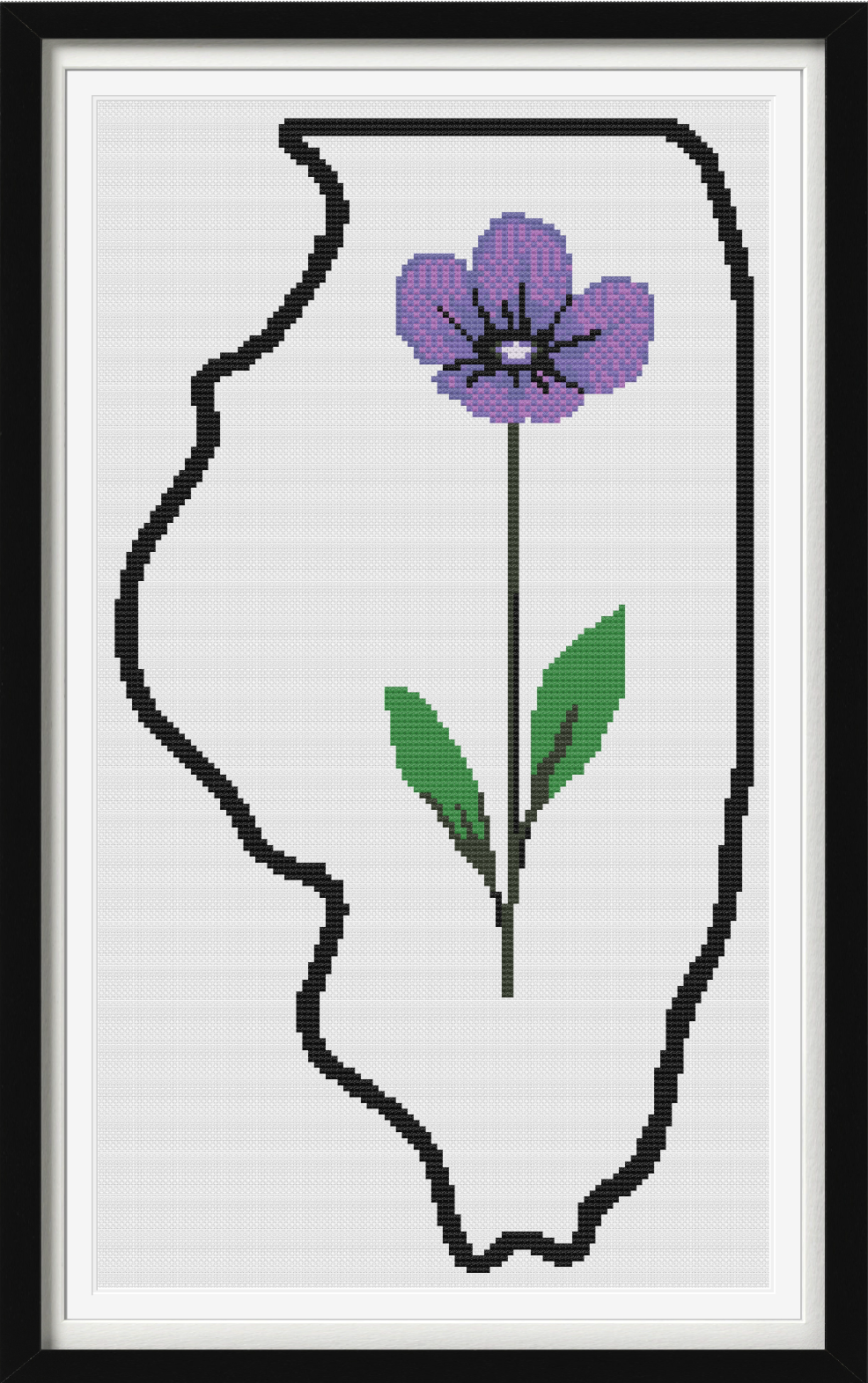 Illinois & Violet Outline Map Black Cross Stitch Pattern