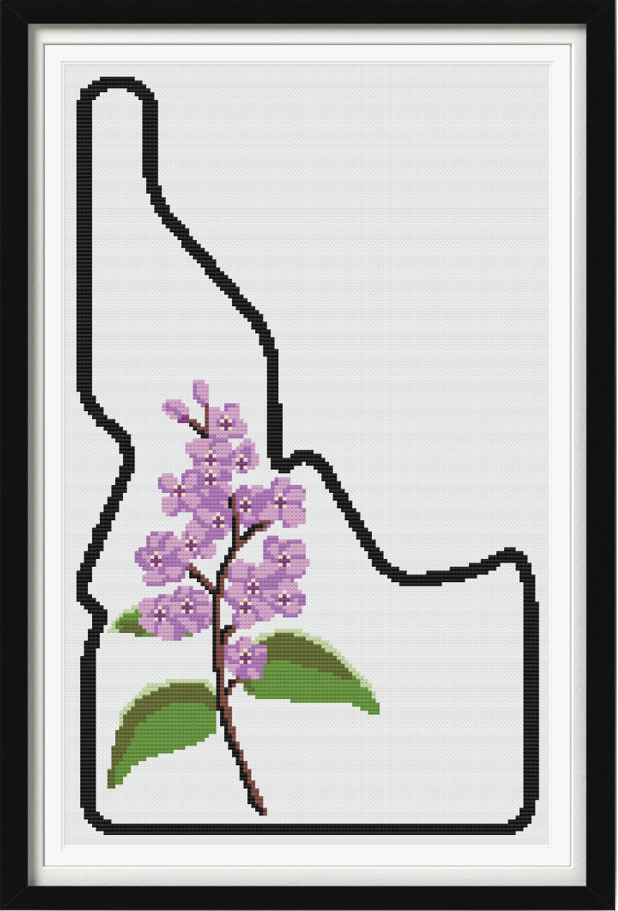 Idaho & Syringa Outline Map Black Cross Stitch Pattern
