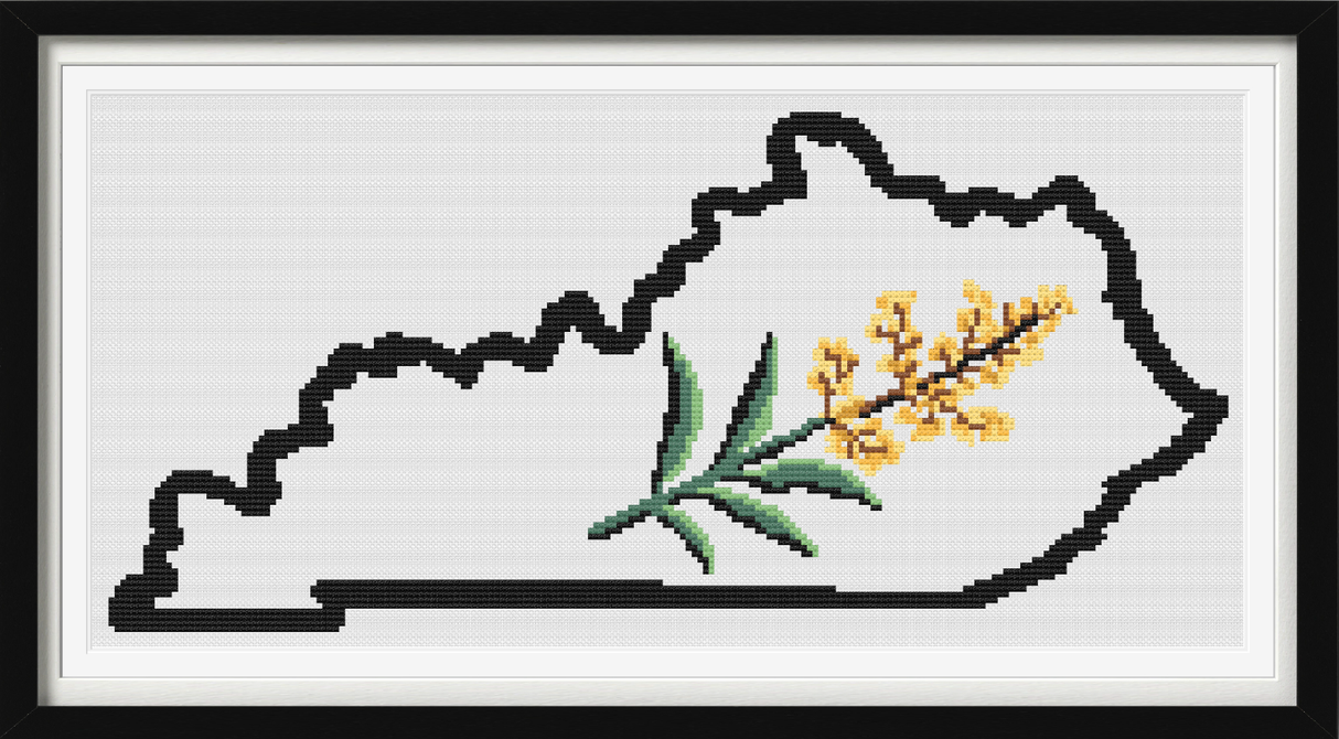 Kentucky & Goldenrod Outline Map Black Cross Stitch Pattern