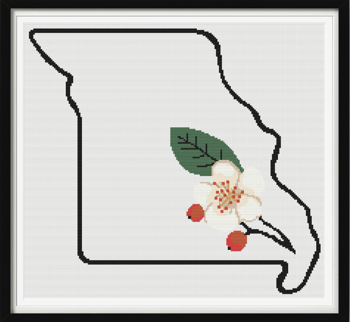 Missouri & Hawthorn Outline Map Black Cross Stitch Pattern