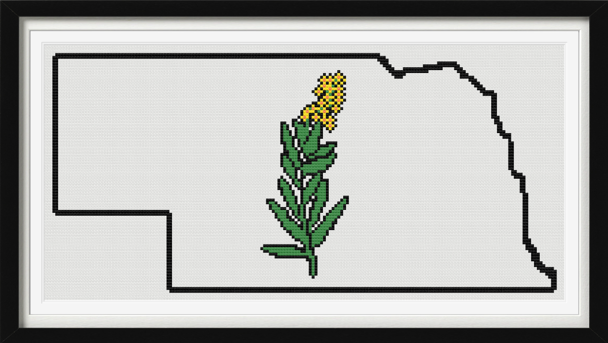 Nebraska & Golden Rod Outline Map Black Cross Stitch Pattern