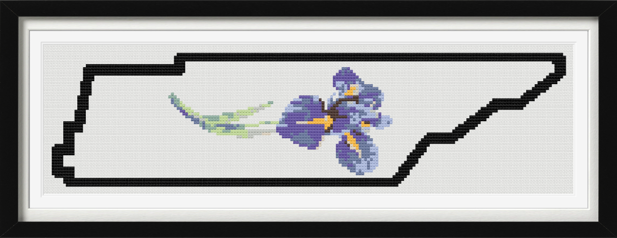 Tennessee & Iris Flower Outline Map Black Cross Stitch Pattern
