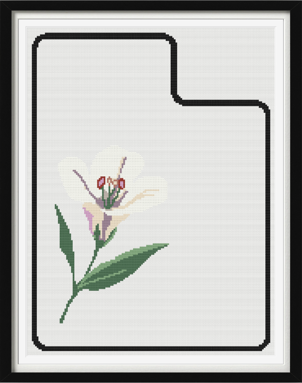 Utah & Sego Lily Outline Map Black Cross Stitch Pattern