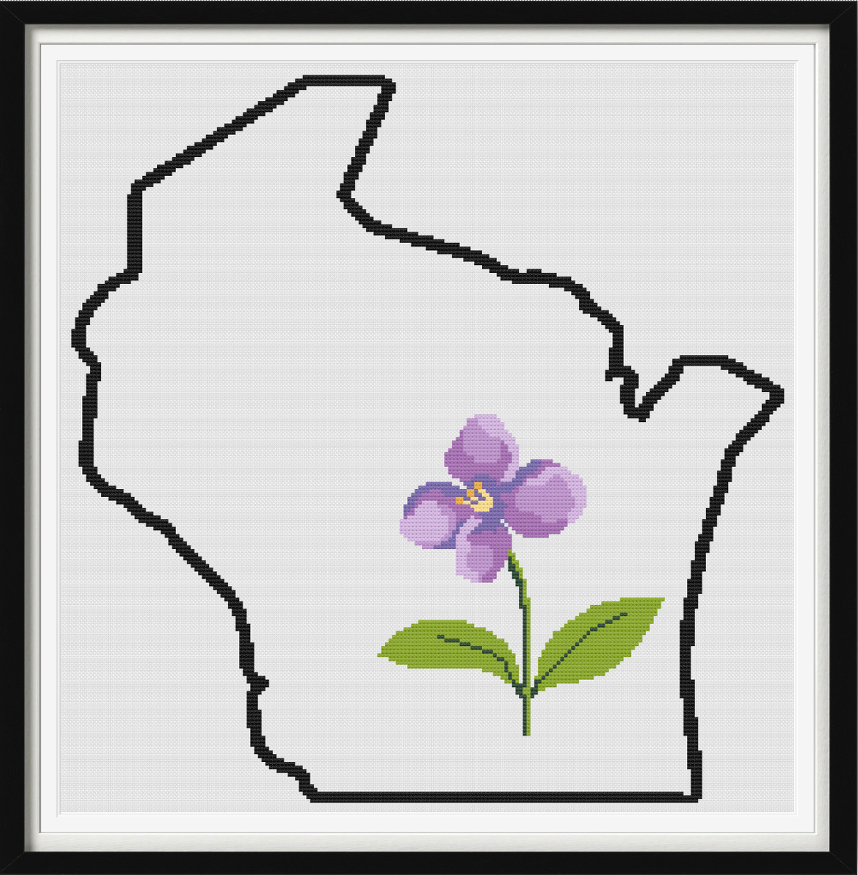 Wisconsin & Wood Violet Outline Map Black Cross Stitch Pattern