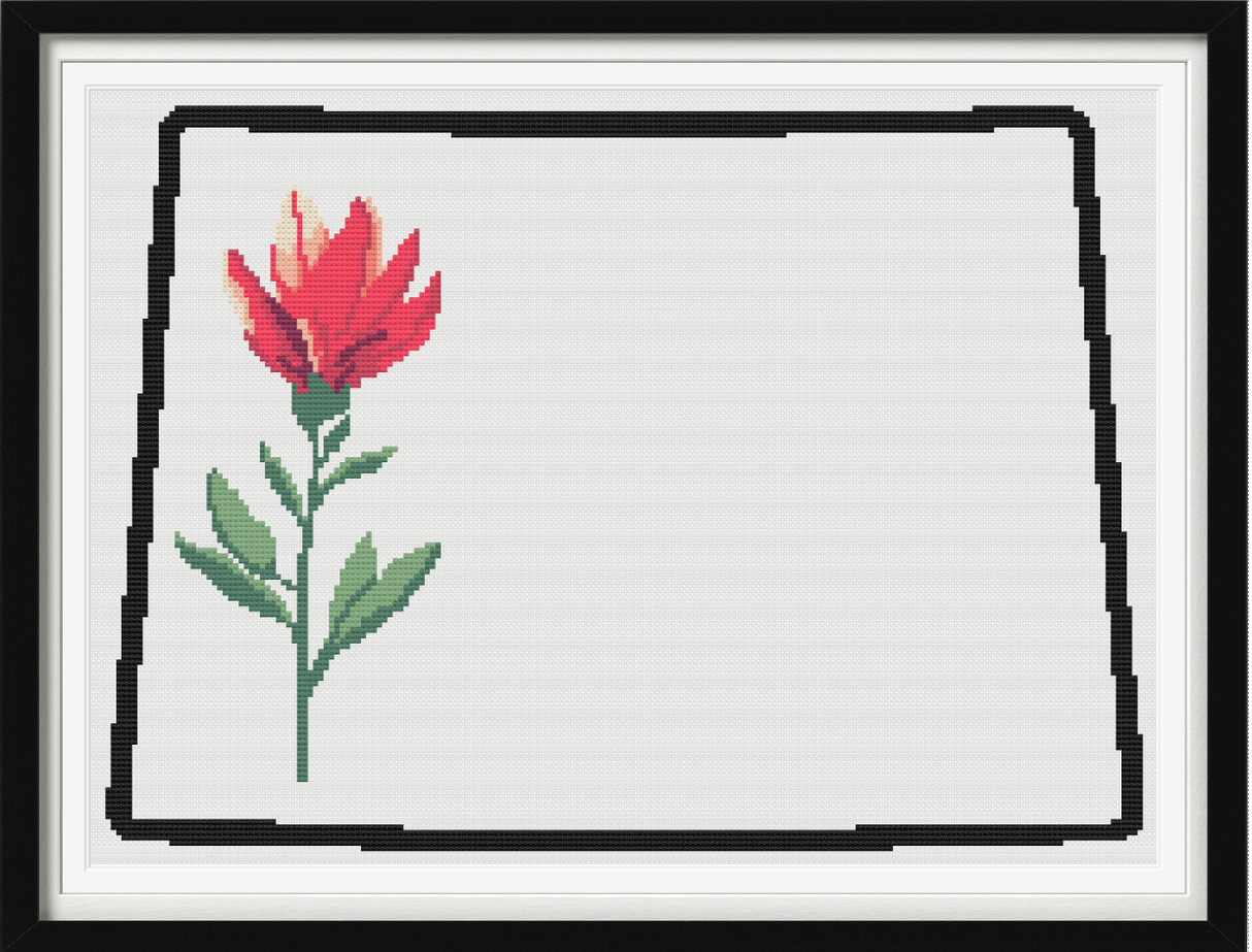 Wyoming & Indian Paintbrush Outline Map Black Cross Stitch Pattern