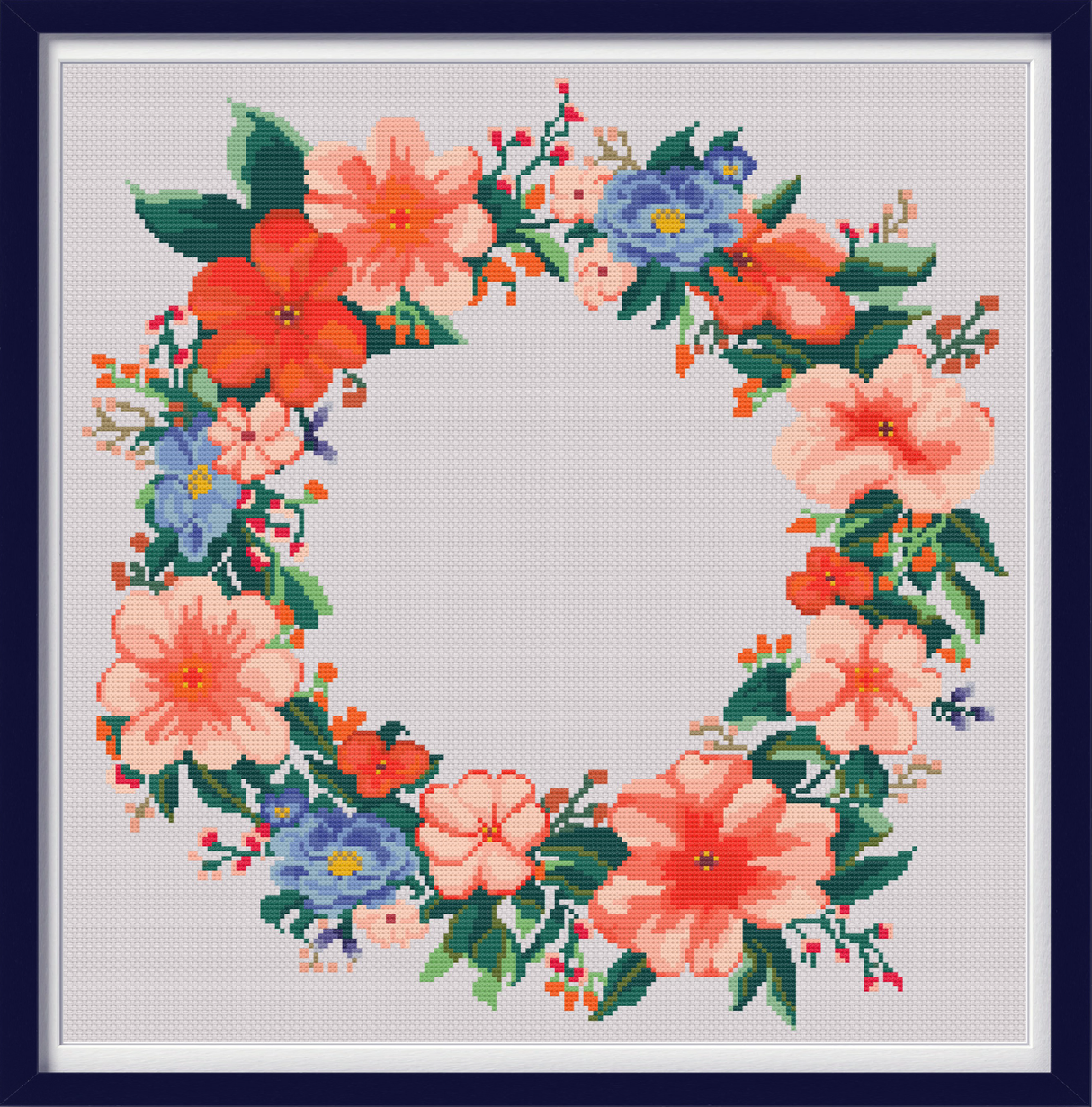 Summer Floral Wreath Cross Stitch Pattern