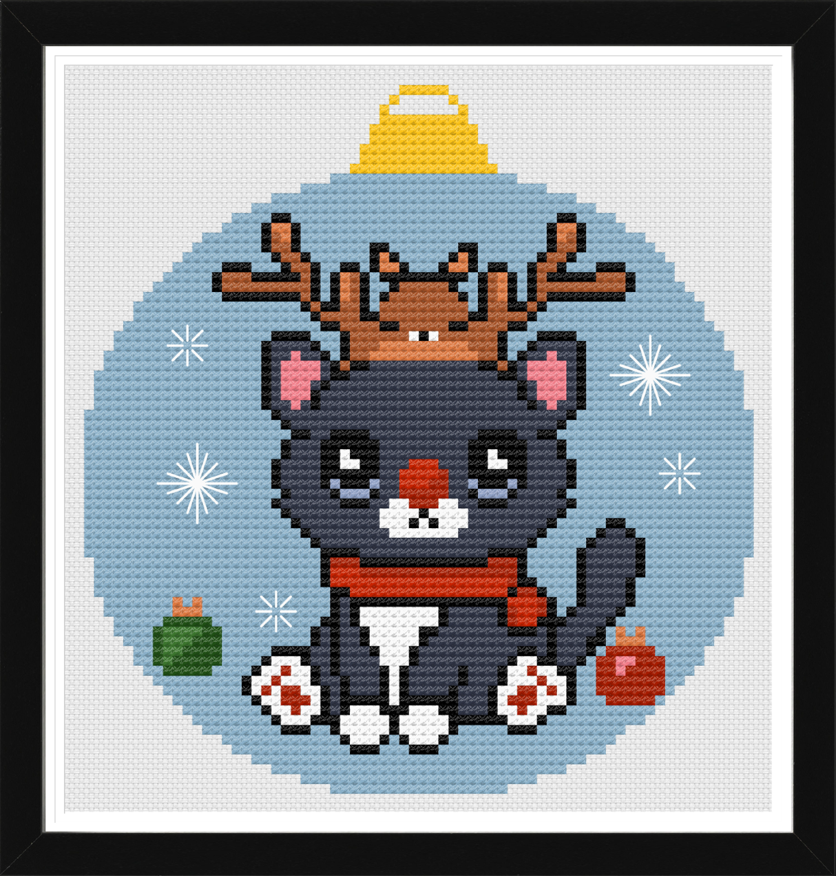 Meowdolph Christmas Ornament Cross Stitch Pattern