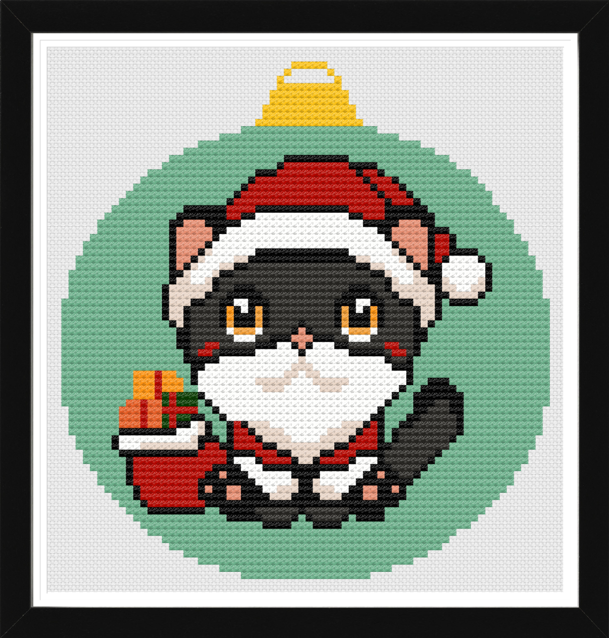 Meowy Claus Christmas Ornament Cross Stitch Pattern