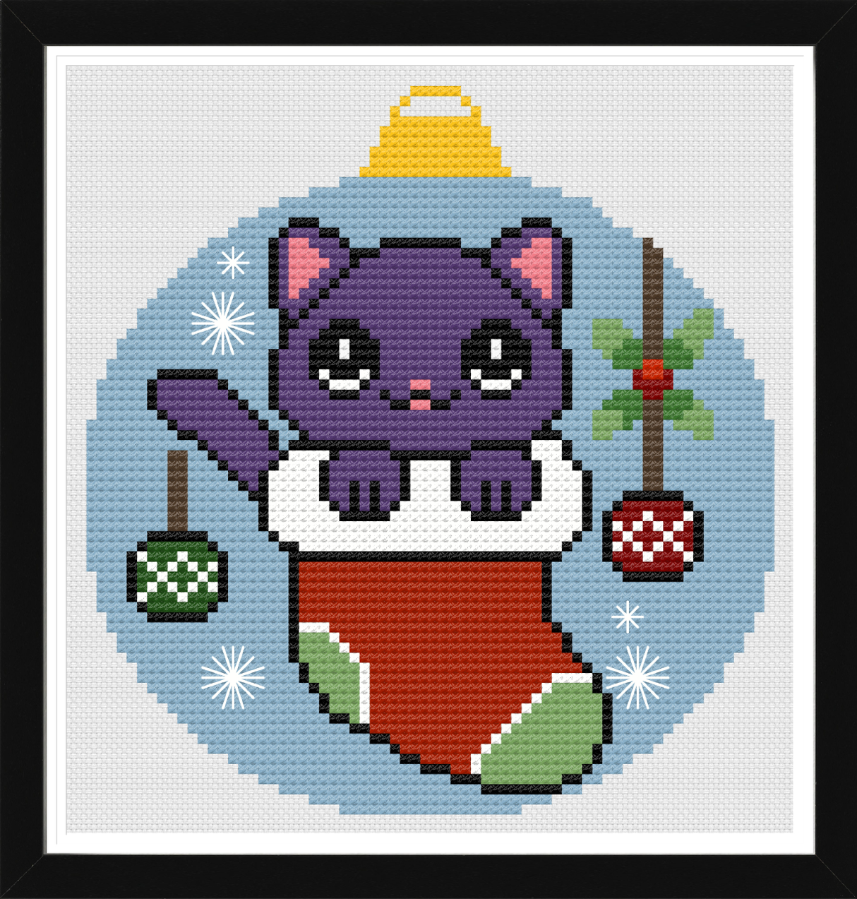 Purr in a Sock Christmas Ornament Cross Stitch Pattern