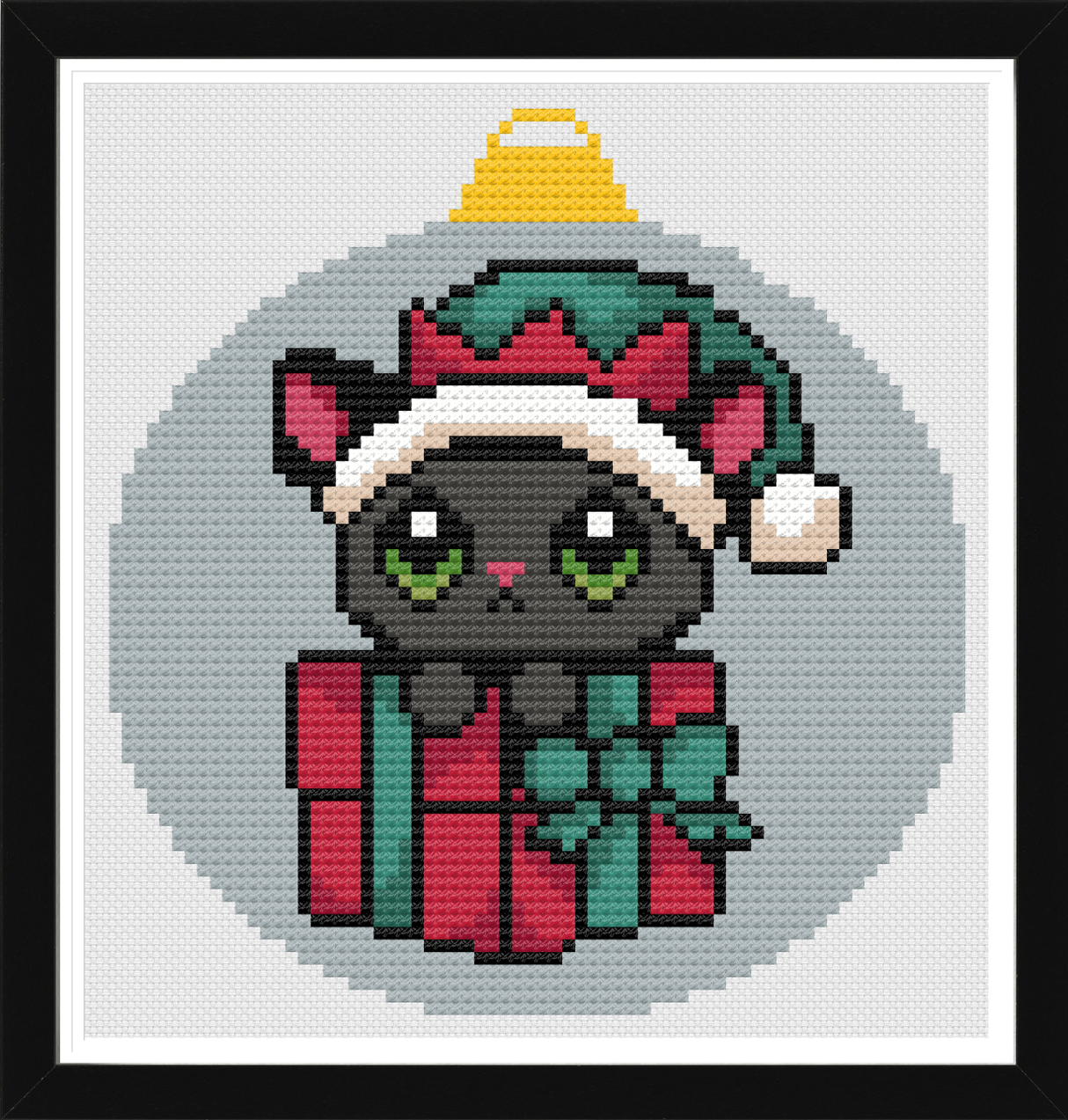 Purrfect Elf Christmas Ornament Cross Stitch Pattern
