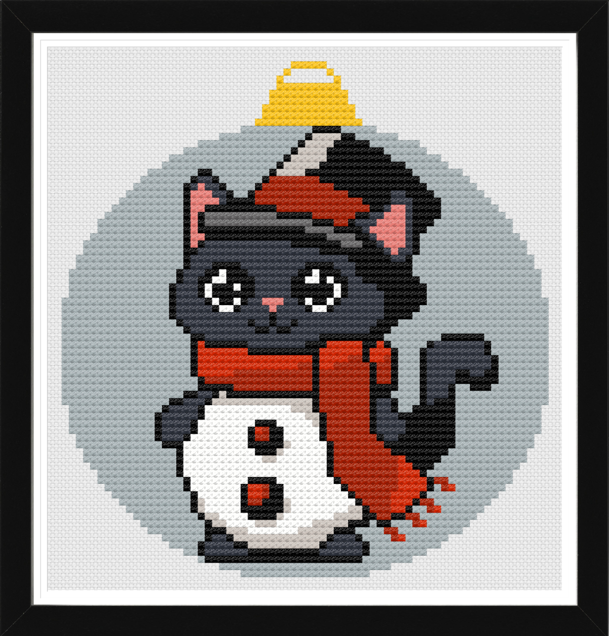 Snowball Kitty Christmas Ornament Cross Stitch Pattern