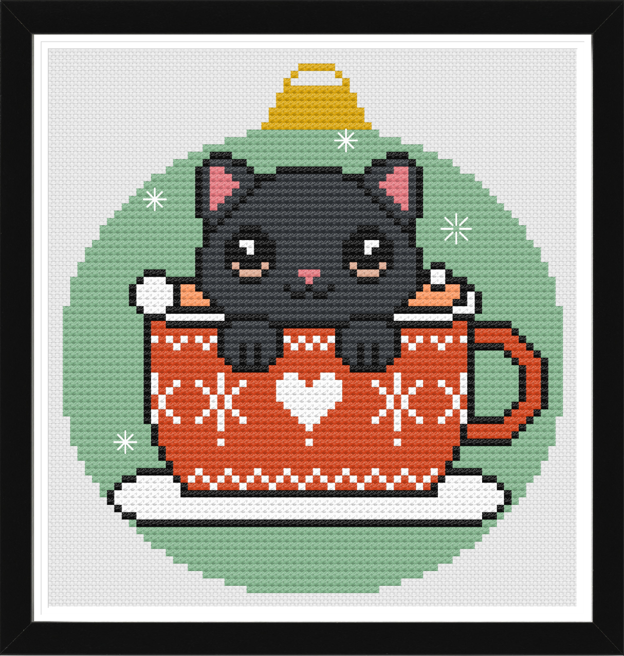 Cocoa Cat Christmas Ornament Cross Stitch Pattern