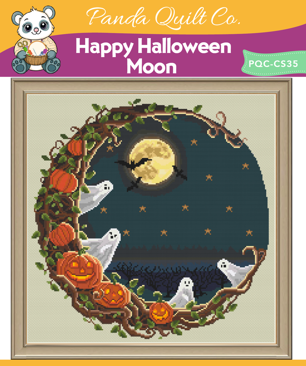 Happy Halloween Moon Cross Stitch Pattern