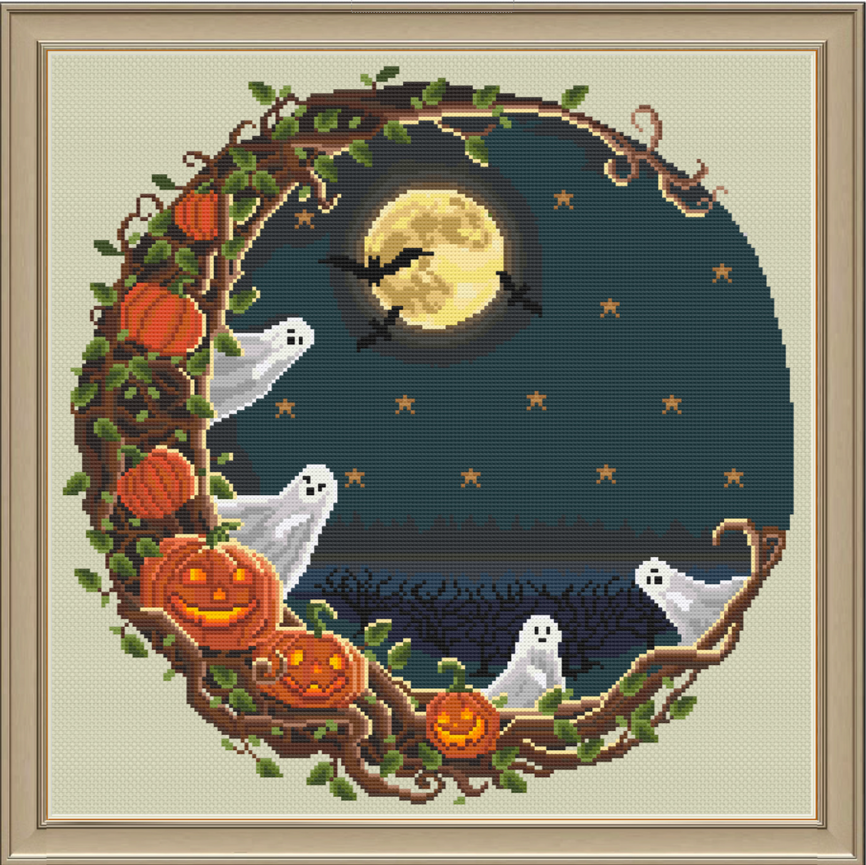 Happy Halloween Moon Cross Stitch Pattern
