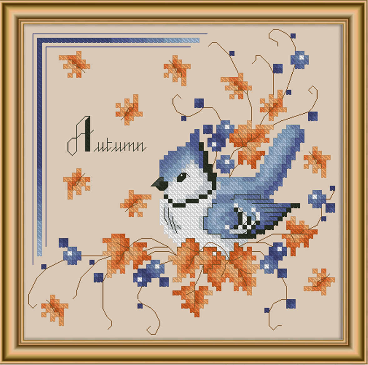 Four Season Birds Autumn Cross Stitch Pattern
