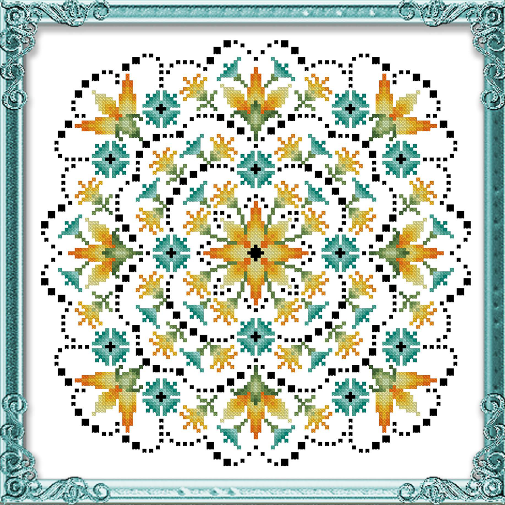 Fire Flowers Mandala Cross Stitch Pattern