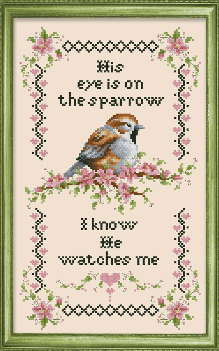 His Eye Is On The Sparrow Cross Stitch Pattern