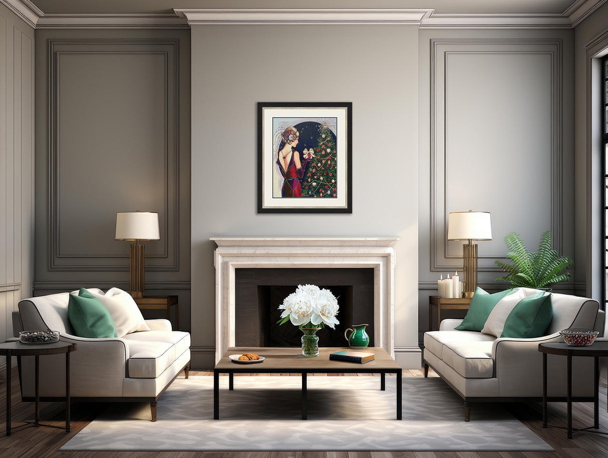 Art Deco Woman with a Christmas Gift Cross Stitch Pattern