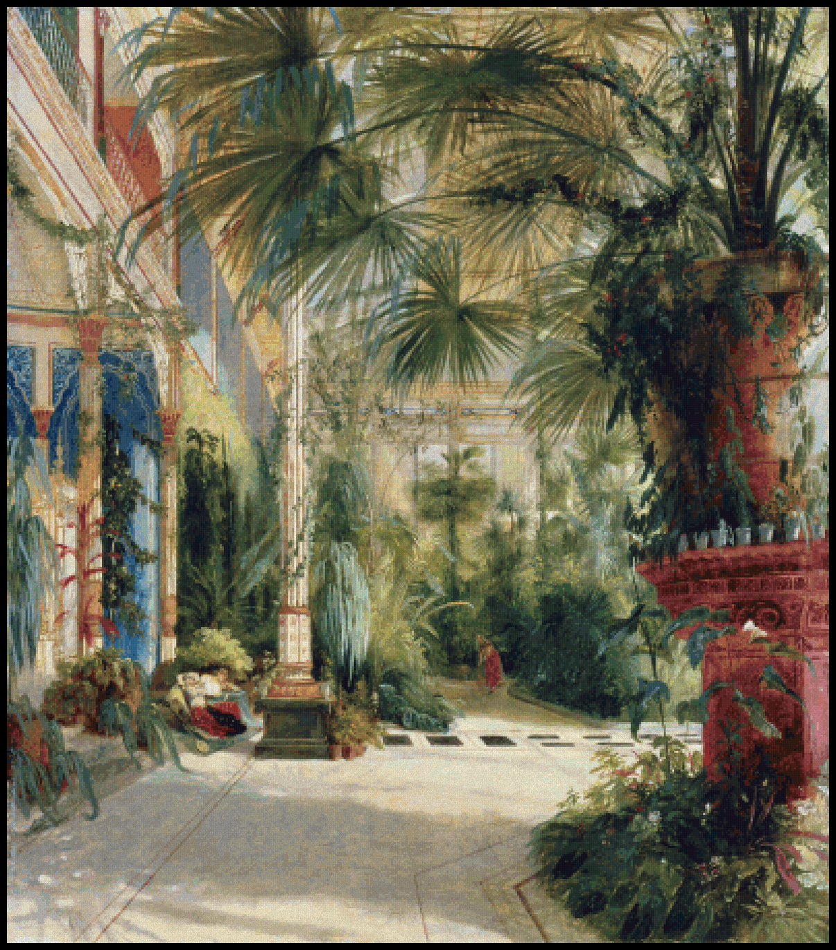 The Interior of the Palm House - Carl Blechen Cross Stitch Pattern