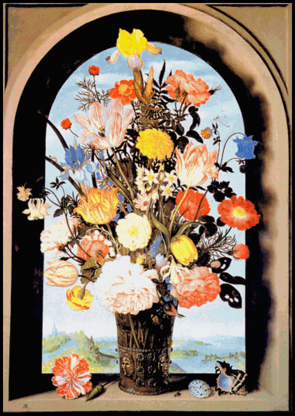 Vase with Flowers - Ambrosius Bosschaert Cross Stitch Pattern