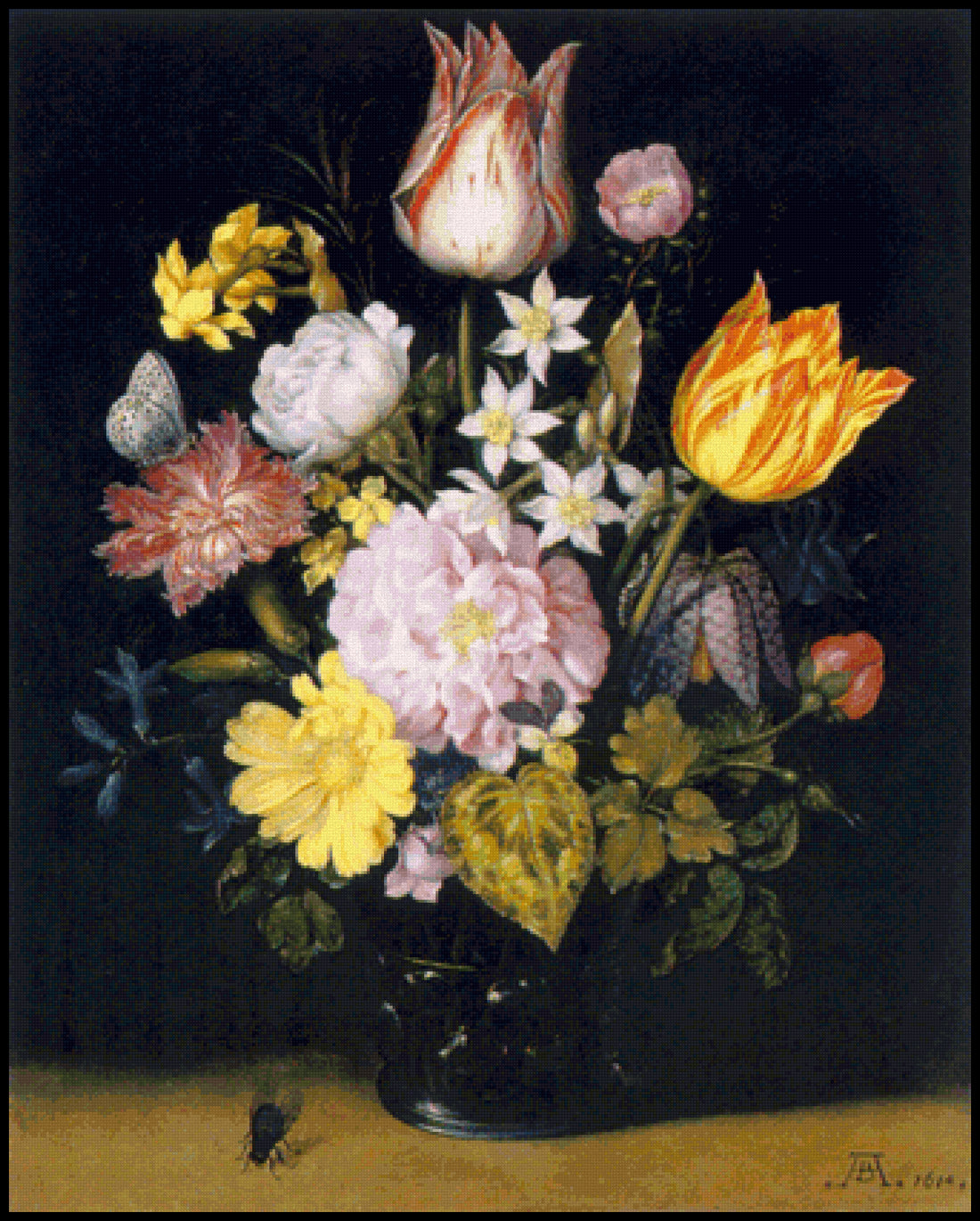 Flowers in a Glass Vase - Ambrosius Bosschaert Cross Stitch Pattern
