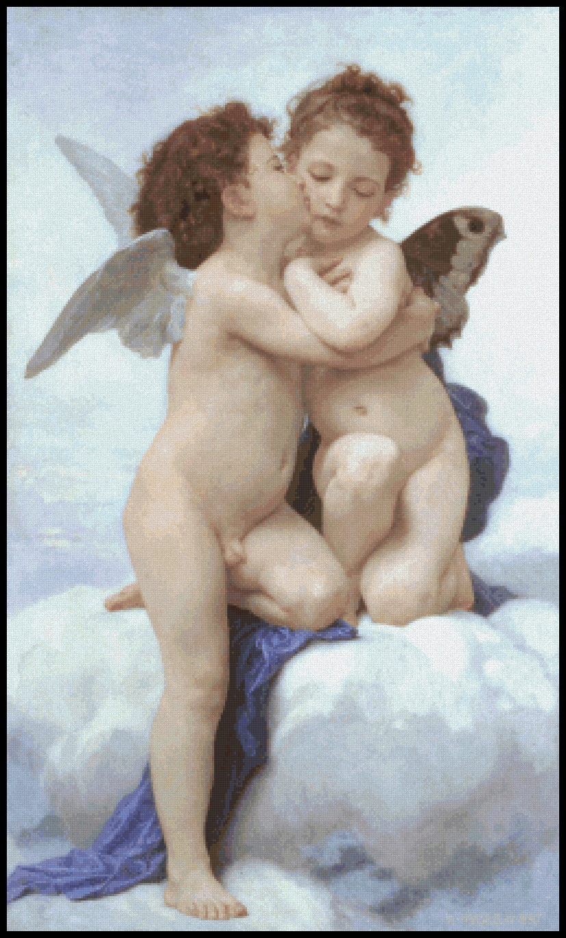 Cupid and Psyche as Children - William Bouguereau Cross Stitch Pattern
