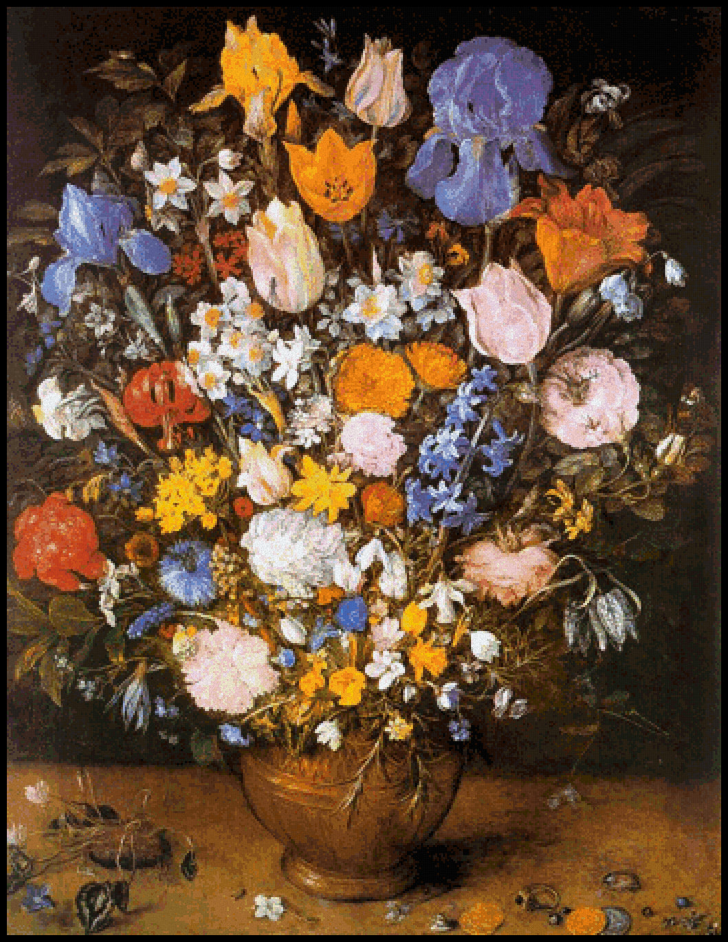 Bouquet of Flowers in a Clay Vase - Jan Bruegel Cross Stitch Pattern