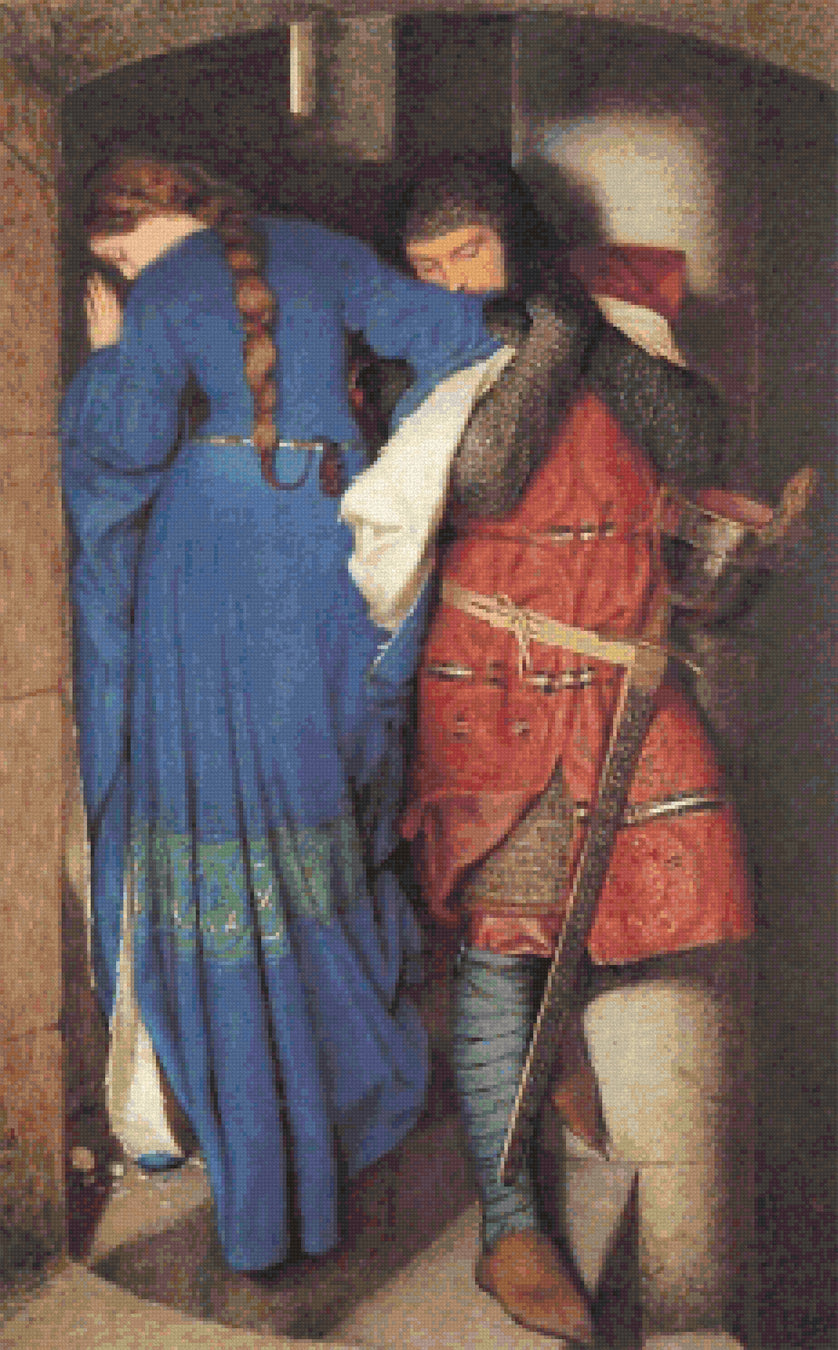 The Meeting on the Turret Stairs - Frederic William Burton Cross Stitch Pattern