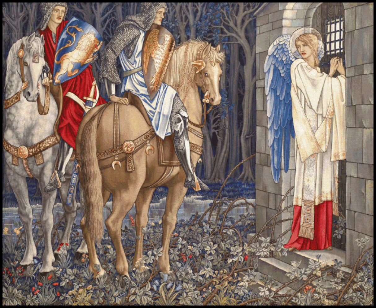 The Failure of Sir Gawaine: Sir Gawaine and Sir Uwaine at the Ruined Chapel - Edward Burne-Jones Cross Stitch Pattern