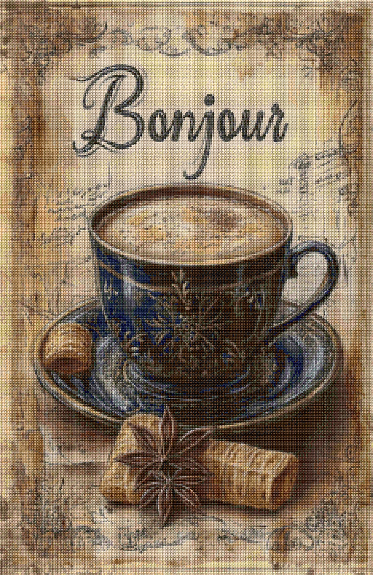 Bonjour Café Cross Stitch Pattern