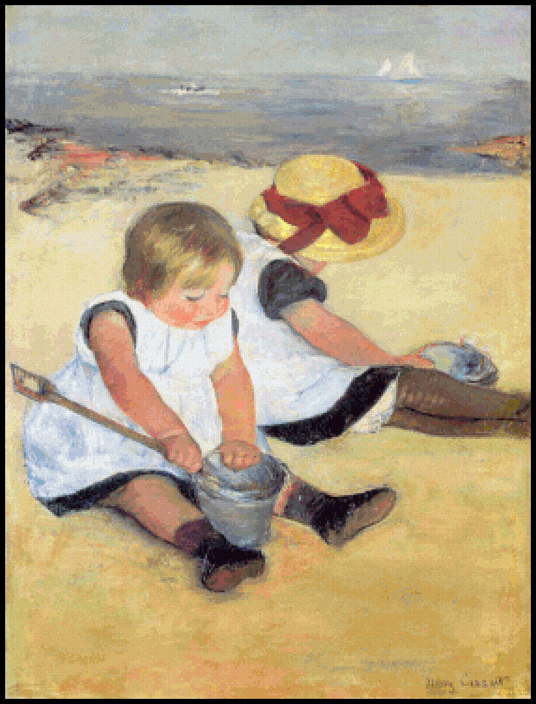 Two Children at the Seashore - Mary Cassatt Cross Stitch Pattern
