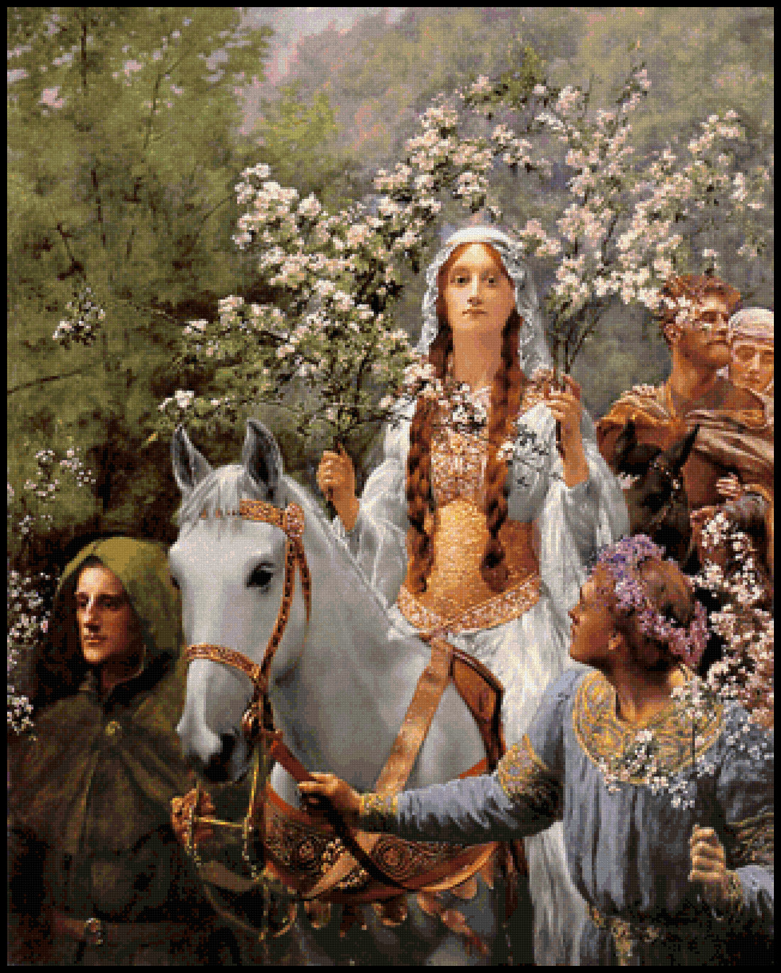 Queen Guinevere's Maying – John Collier Cross Stitch Pattern