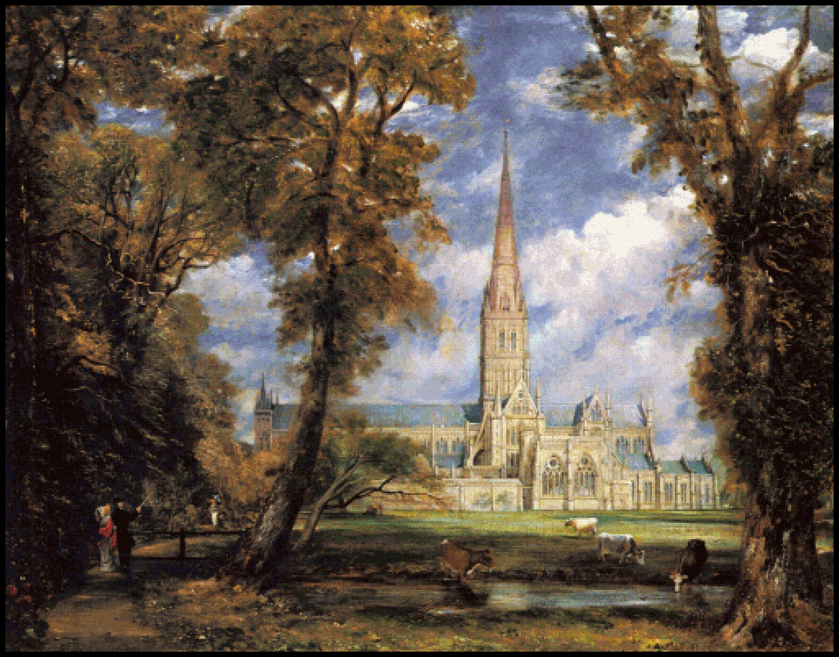 Salisbury Cathedral from the Bishop's Grounds – John Constable Cross Stitch Pattern