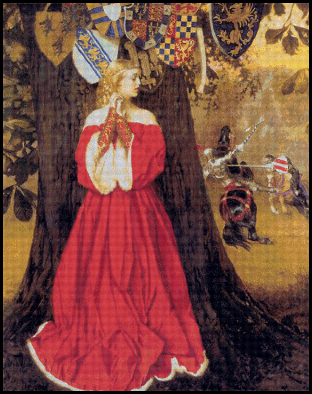 Lancelot Slays the Caitiff Knight Sir Tarquin – Frank Cadogan Cowper Cross Stitch Pattern