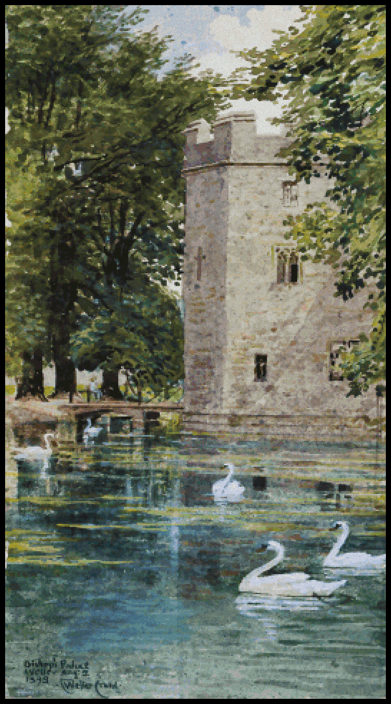 The Moat and Bishop's Palace, Wells Cathedral – Walter Crane Cross Stitch Pattern