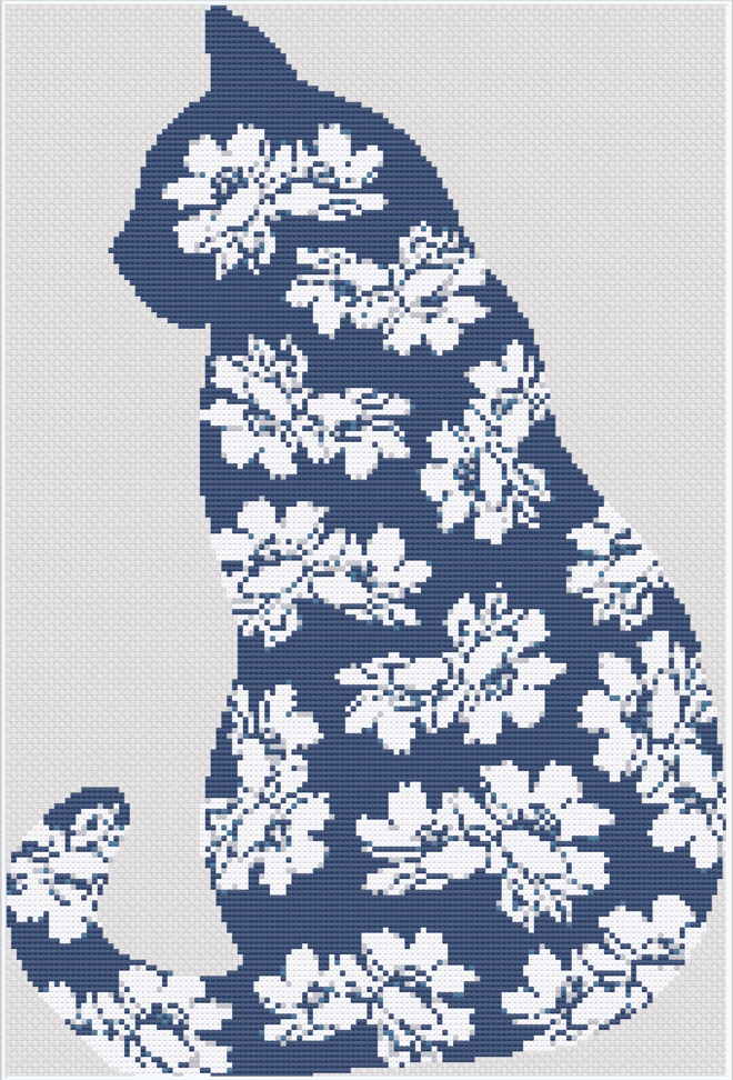 Cat & Mountain-laurel Cross Stitch Pattern