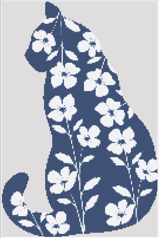 Cat & Wild Flower 1 Cross Stitch Pattern