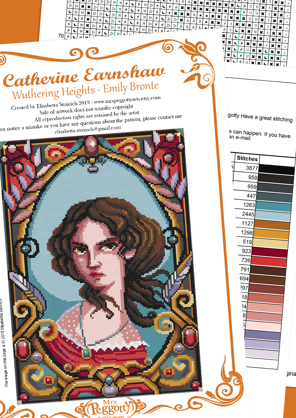 Catherine Earnshaw Portrait Emily Brontë Wuthering Heights Cross Stitch Pattern