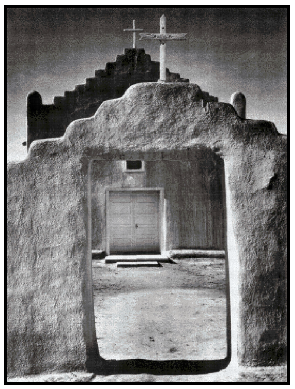 Church, Taos Pueblo, New Mexico - Ansel Adams Cross Stitch Pattern