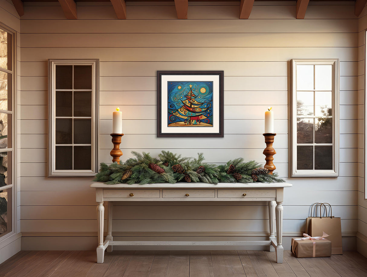 Cubist Starry Night Christmas Tree Cross Stitch Pattern