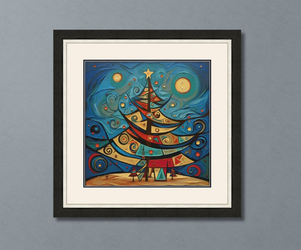 Cubist Starry Night Christmas Tree Cross Stitch Pattern