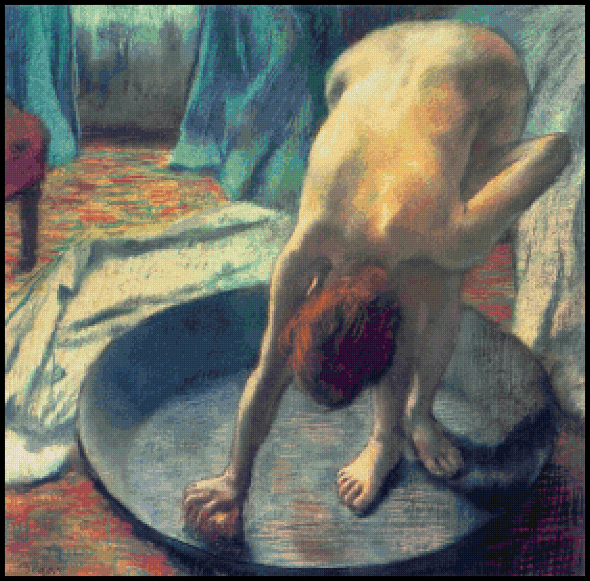 Woman Bathing in a Shallow Tub - Edgar Degas Cross Stitch Pattern