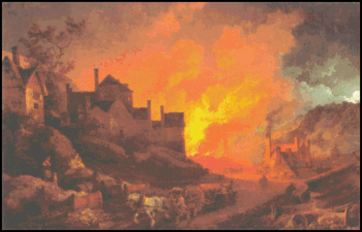Coalbrookdale by Night - Philip James de Loutherbourg Cross Stitch Pattern